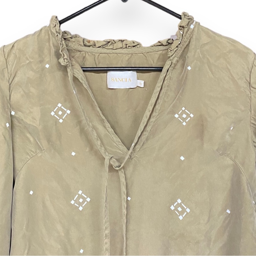 Anthropologie Sancia Tan Carmela Tie Neck Top Small - Picture 2 of 4
